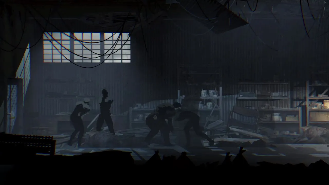 高窗的昏暗建筑里 Red Walker 和几个怪物搏斗